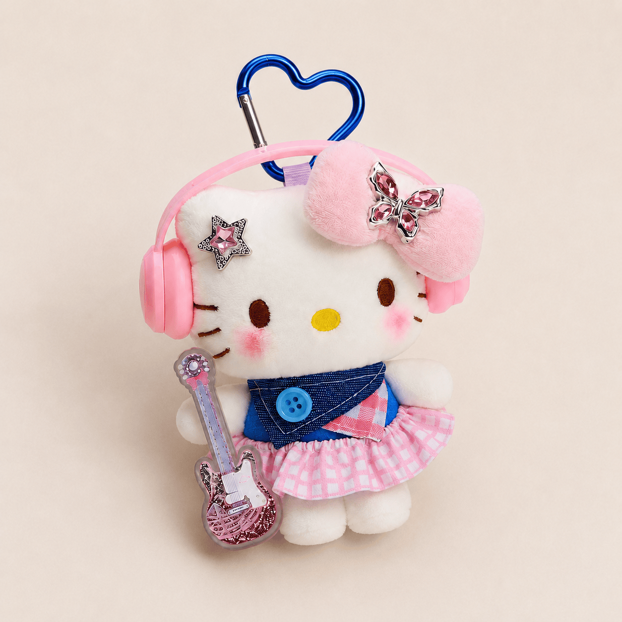 Music Kitty Plush Bag Charm with Pink Headphones
