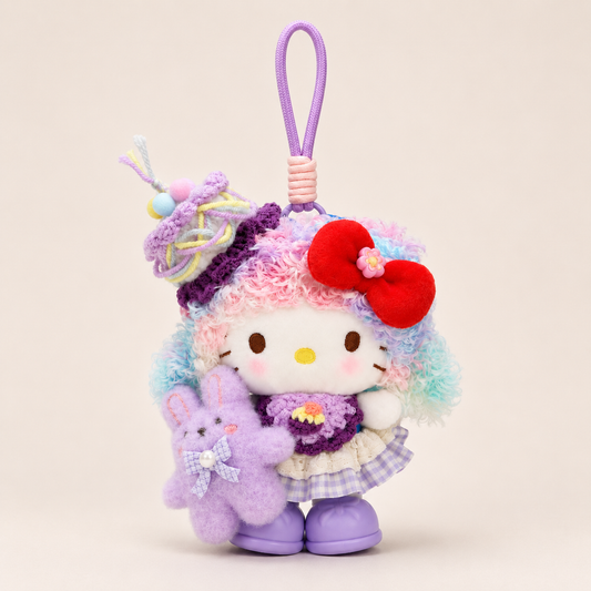 Pastel Kitty Plush Bag Charm with Bunny Doll