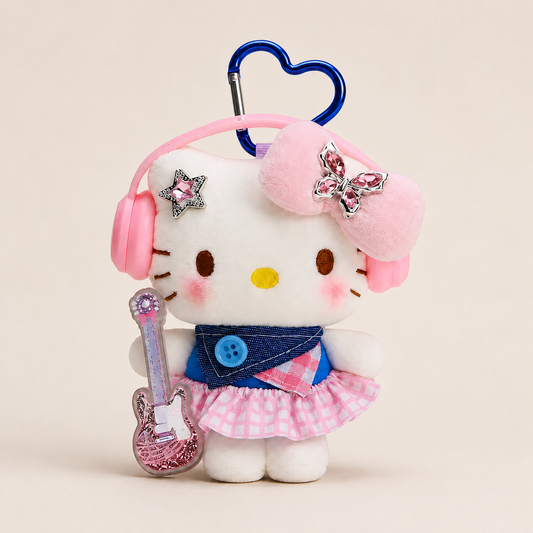 Music Kitty Plush Bag Charm with Pink Headphones