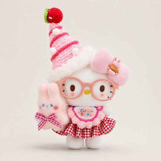 Cute Kitty Plush Bag Charm with Red Glasses