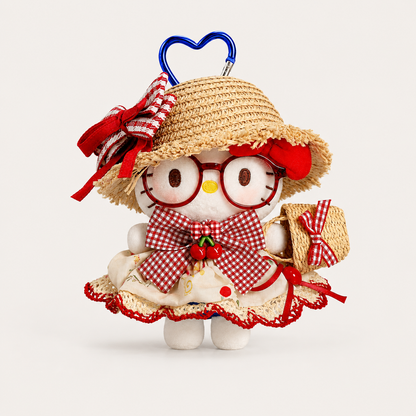 Strawberry Picnic Kitty Plush Bag Charm with Red Glasses