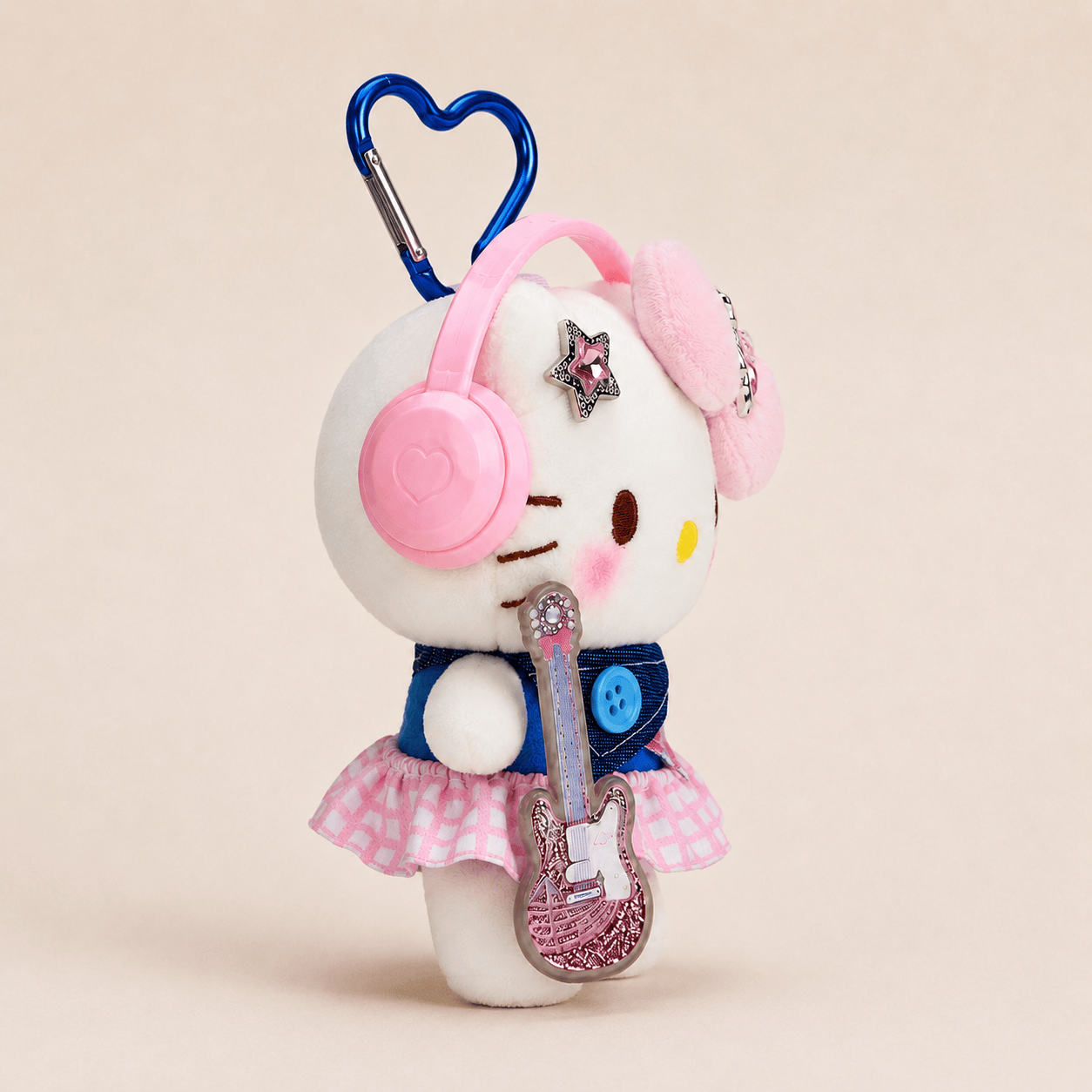 Music Kitty Plush Bag Charm with Pink Headphones