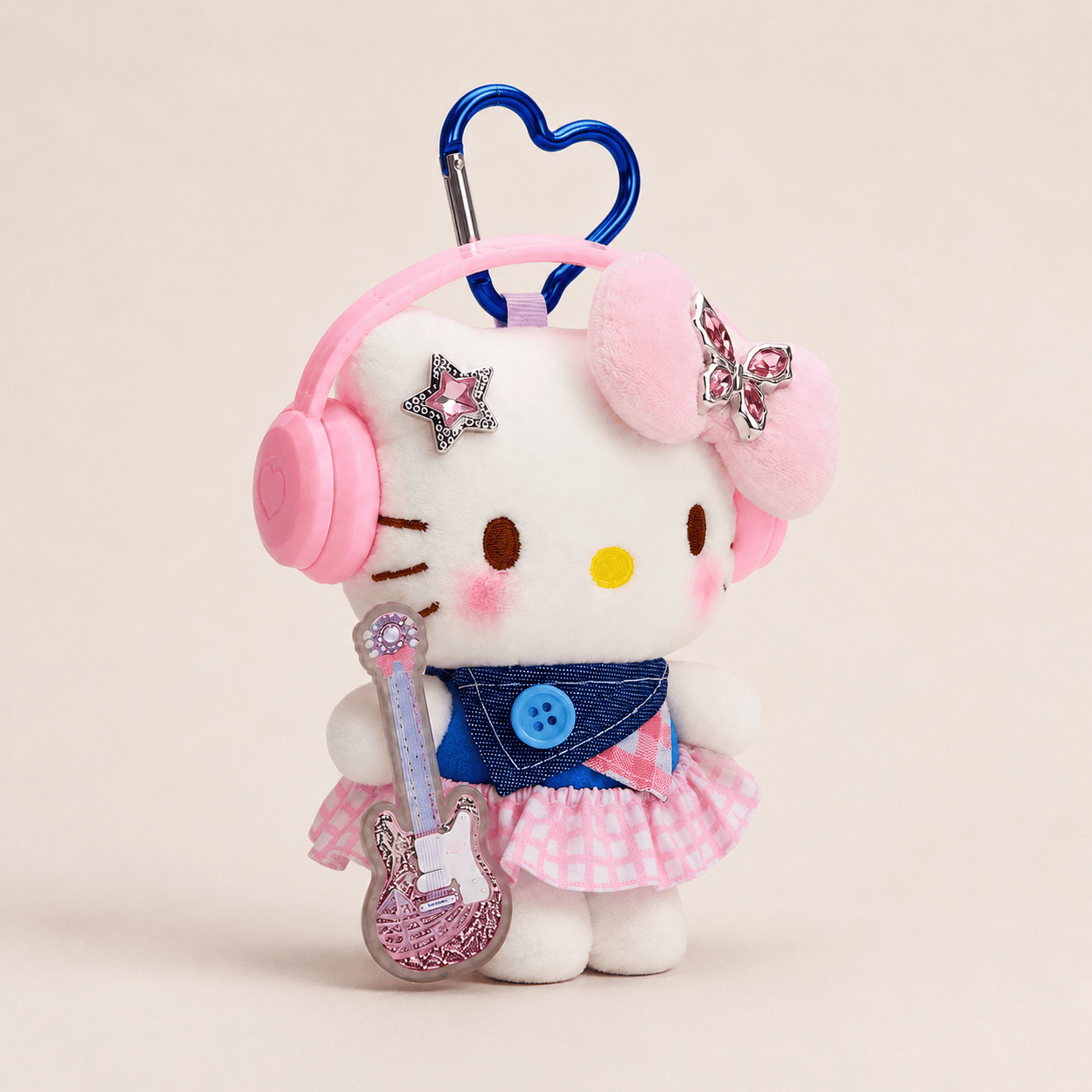 Music Kitty Plush Bag Charm with Pink Headphones