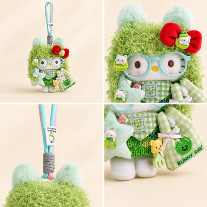 Matcha Green Kitty Plush Bag Charm with Blue Glasses