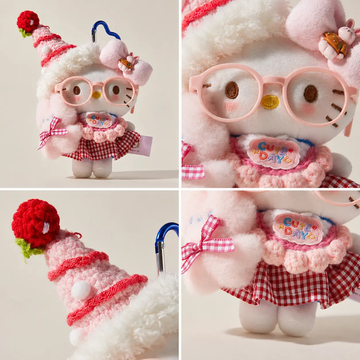 Cute Kitty Plush Bag Charm with Red Glasses
