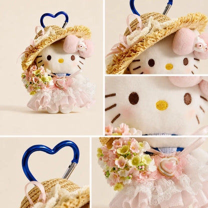 Blush Pink Kitty Plush Bag Charm with Floral Bouquet