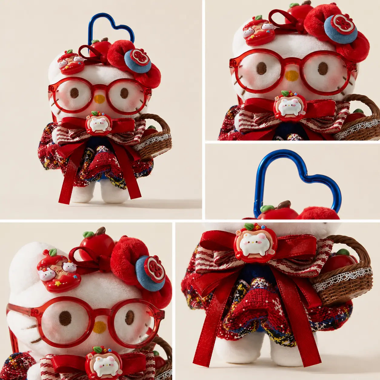 Apple Kitty Plush Bag Charm with Red Glasses