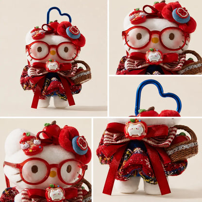 Apple Kitty Plush Bag Charm with Red Glasses
