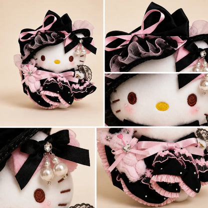 Gothic Kitty Plush Bag Charm with Pink Teddy
