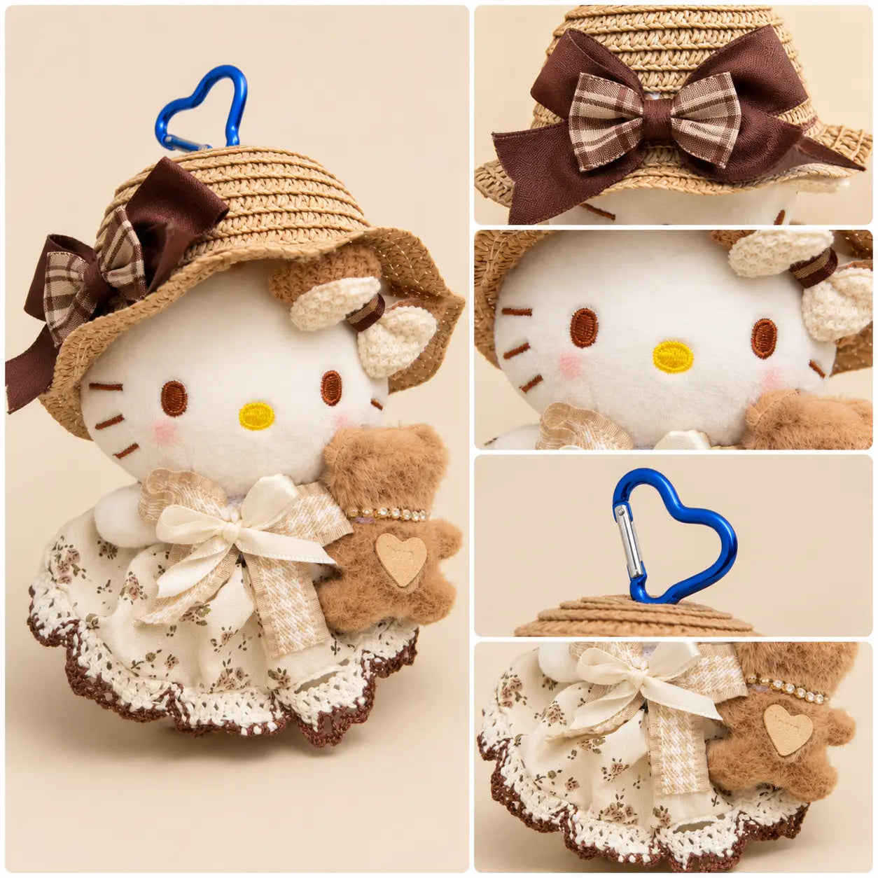 Vintage Kitty Plush Bag Charm with Teddy Bea