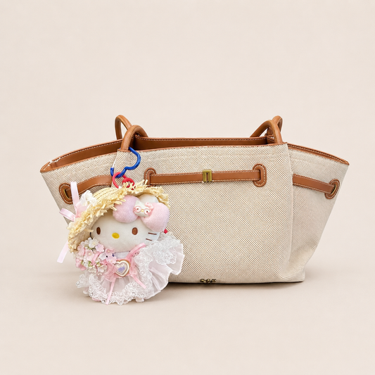 Blush Pink Kitty Plush Bag Charm with Floral Bouquet