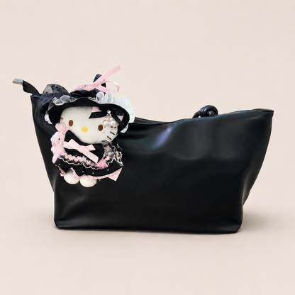 Gothic Kitty Plush Bag Charm with Pink Teddy