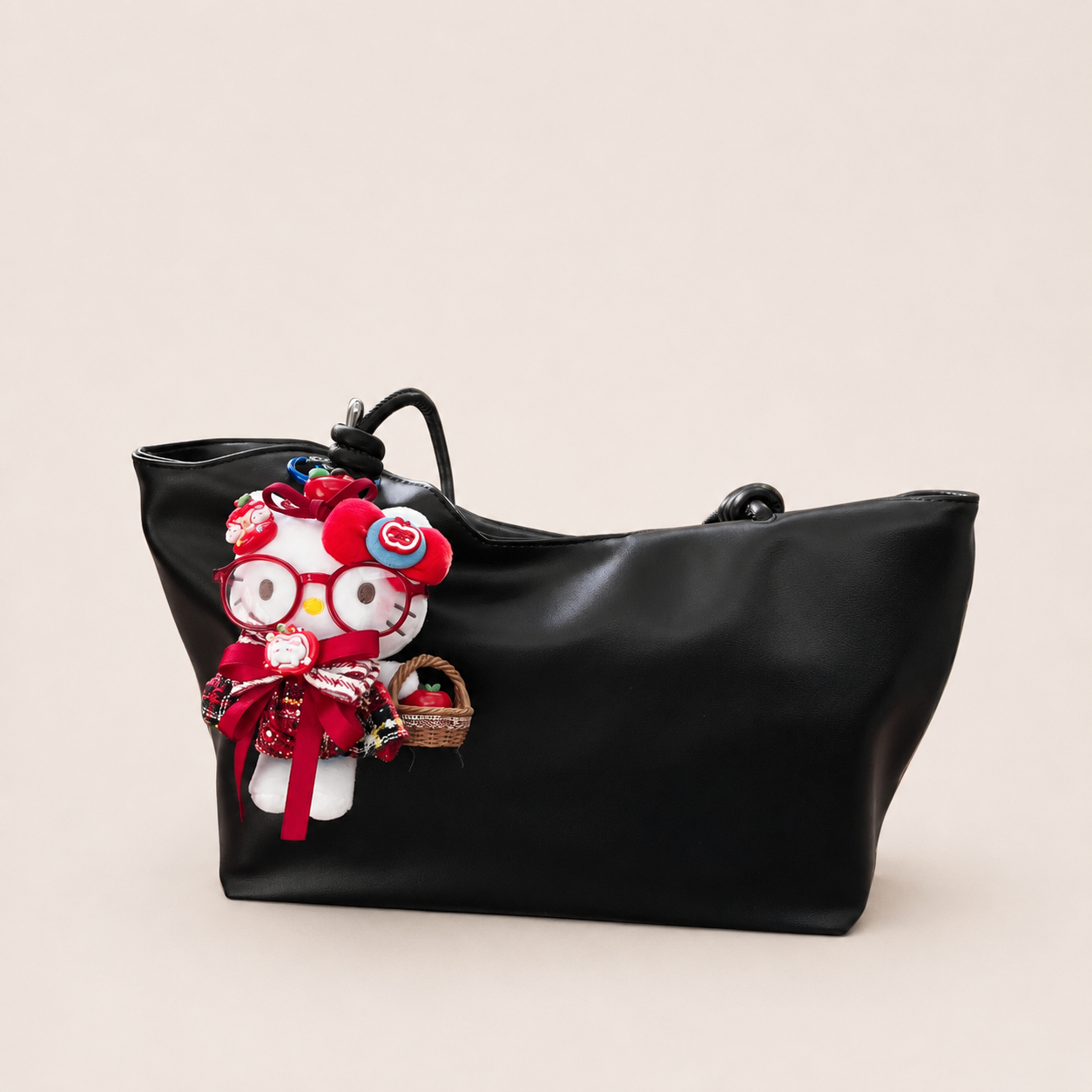 Apple Kitty Plush Bag Charm with Red Glasses