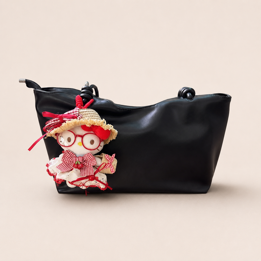 Strawberry Picnic Kitty Plush Bag Charm with Red Glasses