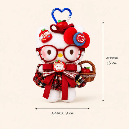 Apple Kitty Plush Bag Charm with Red Glasses