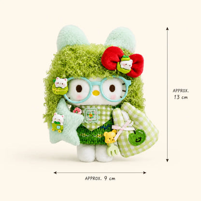 Matcha Green Kitty Plush Bag Charm with Blue Glasses