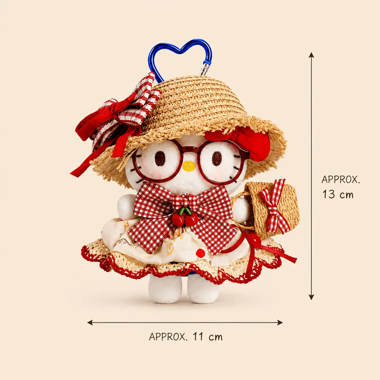 Strawberry Picnic Kitty Plush Bag Charm with Red Glasses