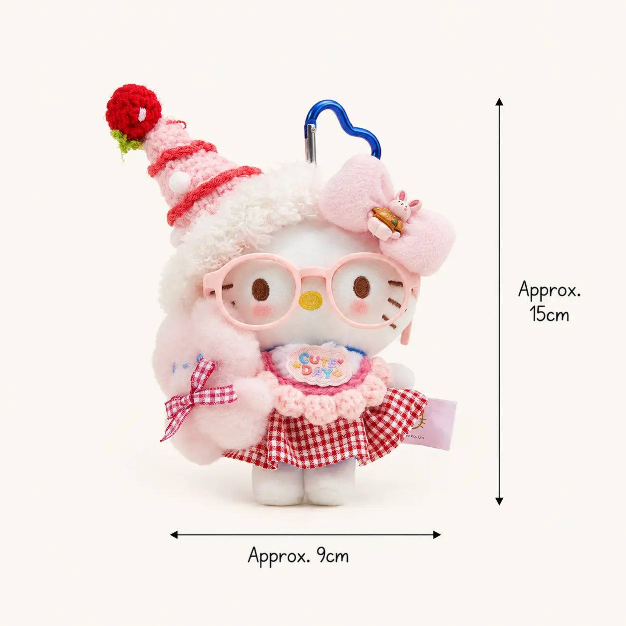 Cute Kitty Plush Bag Charm with Red Glasses